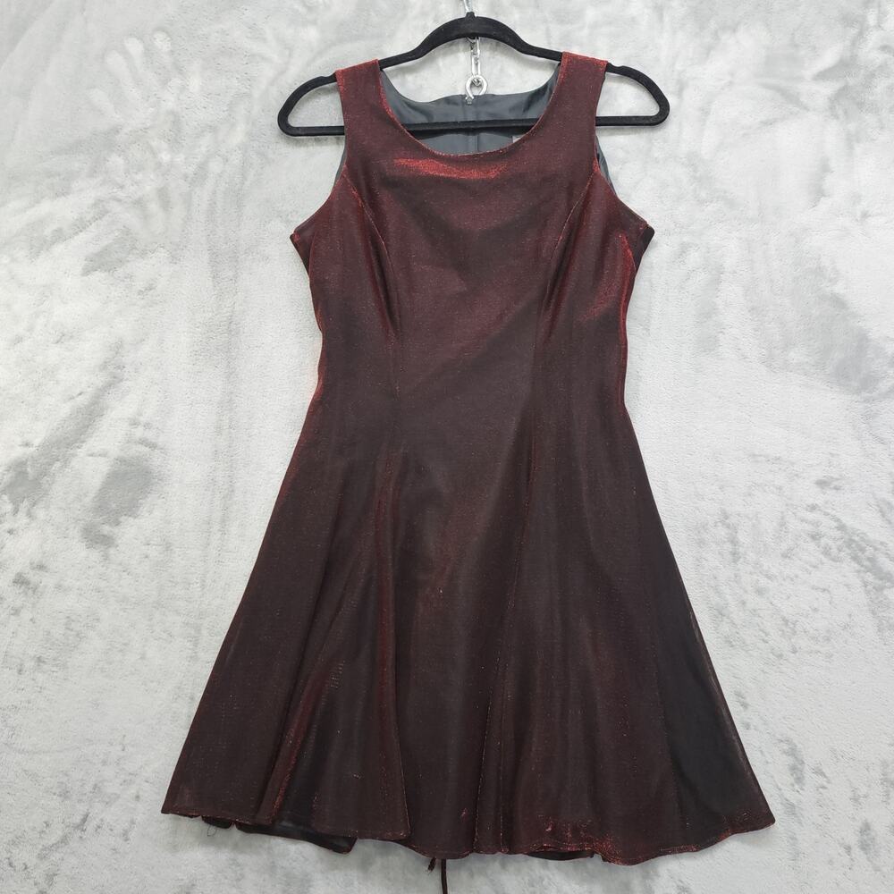 Vintage 90s Maurices Dress Size 9/10 Black Red Shimmer Iridescent Tie Back Party
